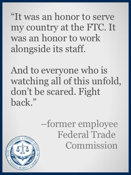 an excerpt from a resignation letter written by an employee of the US Federal Trade Commission