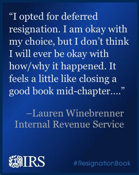 an excerpt from a resignation letter written by an employee of US Internal Revenue Service